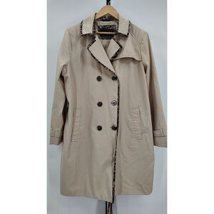 Elie Tahari Beige Trench Coat with Leopard Trim